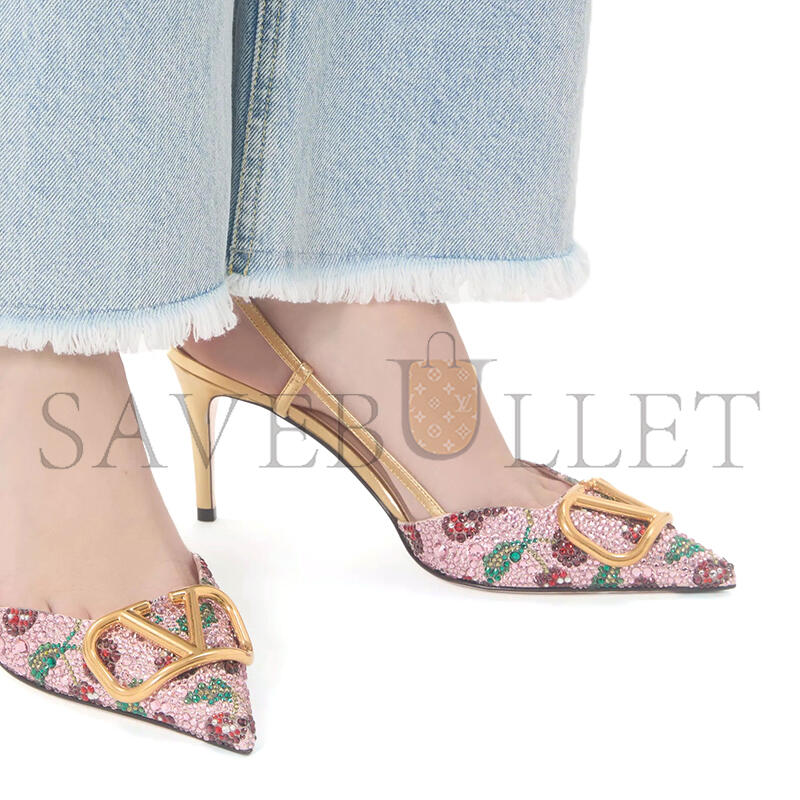 Va1e*ntin0 vlogo signature slingback dÉcolletÉ with cherryfic embroidery 80mm 8w2s0r01sia_a4w